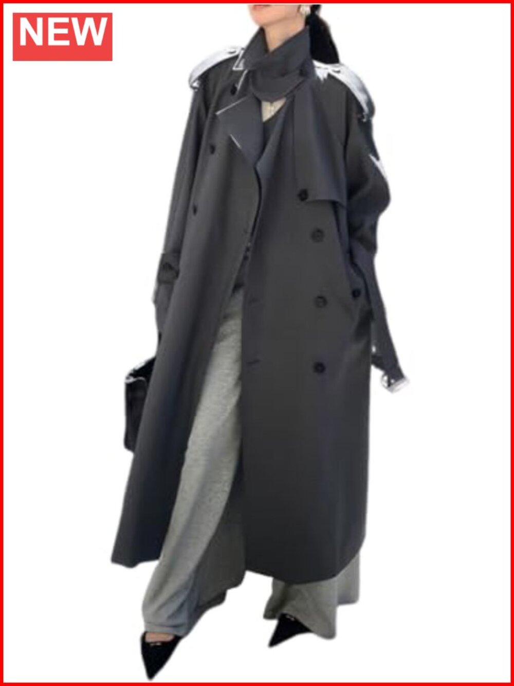 Women's Long Trench Coat Double Breasted Windproof Waterproof Belted Lapel